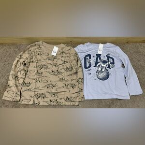 2 New Baby Gap Long Sleeve Shirts Size 4 Years 39-42 in 36-40lbs Space & Dino